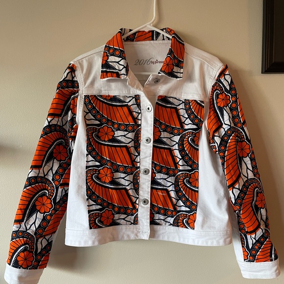 Handcrafted Jean Jacket With African Wax Fabric Panels - Picture 2 of 15